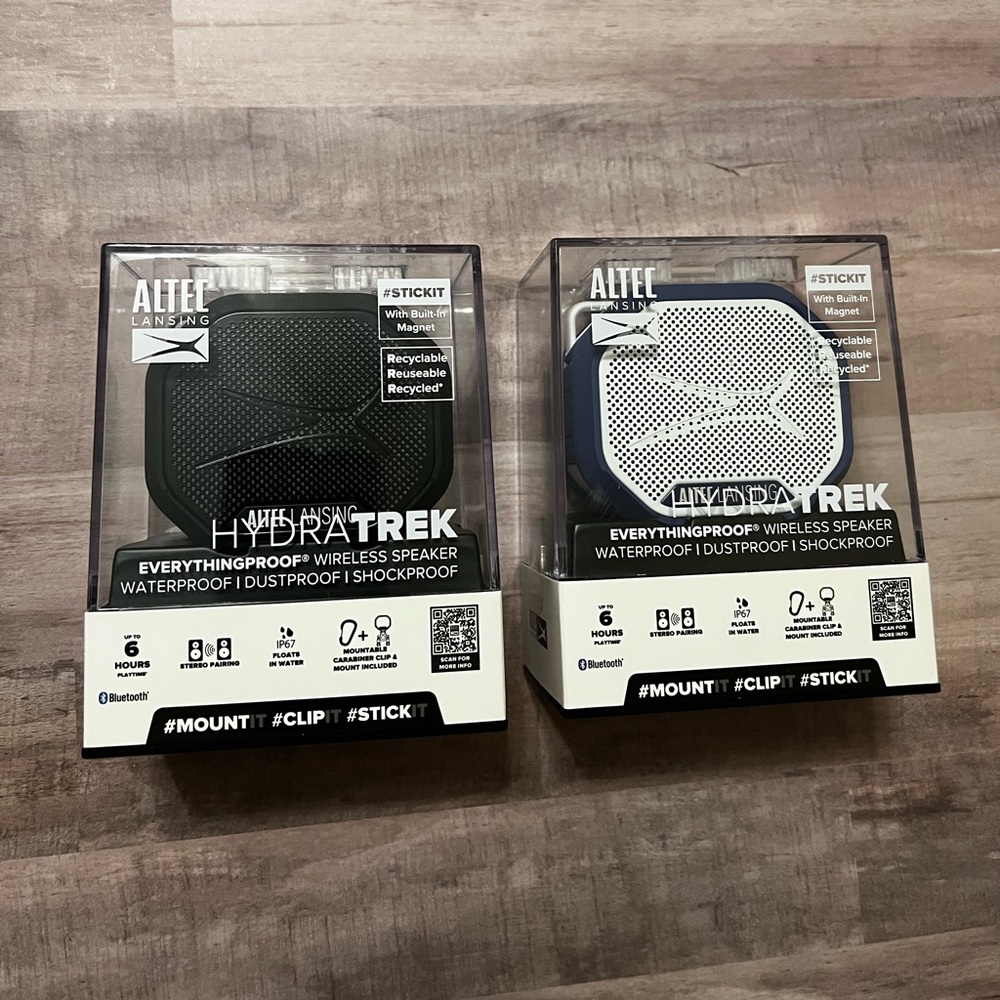 Altec Lansing HydraTREK Wireless Speaker Set Black & Blue/White Magnetic NEW